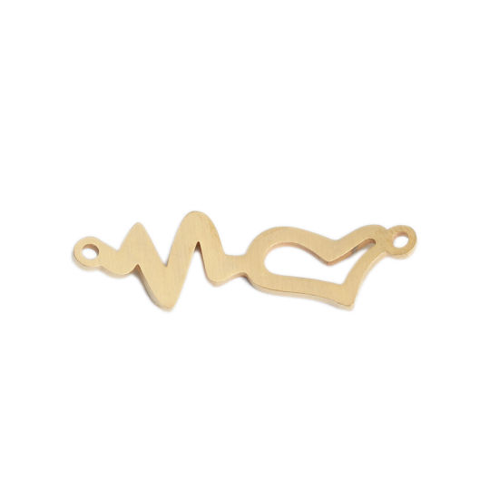 Imagen de 304 Acero Inoxidable Conectores Electrocardiograma Chapado en Oro Corazón Hueco 3.2cm x 1cm, 3 Unidades