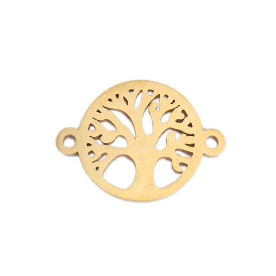 Bild von 304 Edelstahl Verbinder Rund Vergoldet Bäume Hohl 22mm x 16mm, 3 Stück