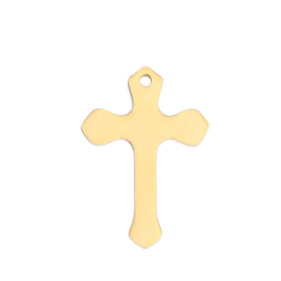 Picture of 304 Stainless Steel Charms Cross Gold Plated 25mm x 17mm, 3 PCs