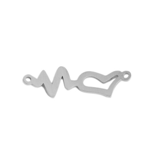 Imagen de 304 Acero Inoxidable Conectores Electrocardiograma Tono de Plata Corazón Hueco 3.2cm x 1cm, 5 Unidades