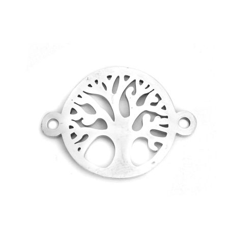 Picture of 304 Stainless Steel Connectors Round Silver Tone Tree Hollow 22mm x 16mm, 5 PCs