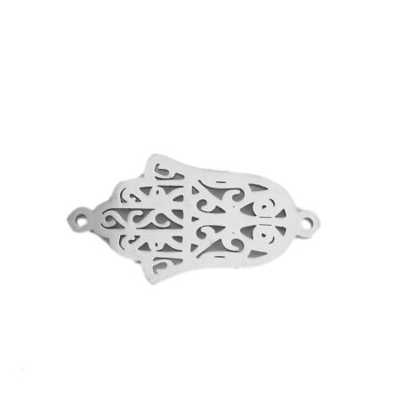 Image de Connecteurs en 304 Acier Inoxydable Khamsa Symbole Paume Argent Mat Fleurs Creuses 27mm x 14mm, 5 Pcs