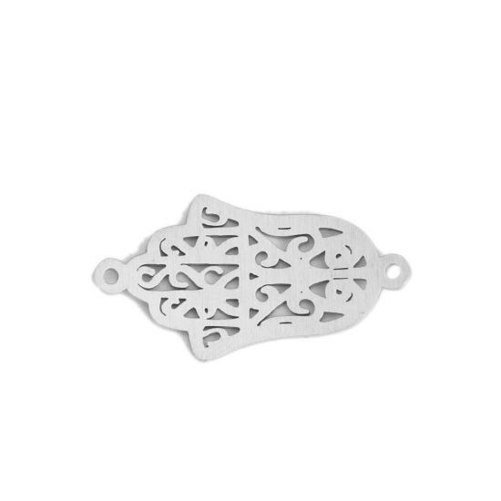 Imagen de 304 Acero Inoxidable Conectores Palma Tono de Plata Filigrana 27mm x 14mm, 5 Unidades