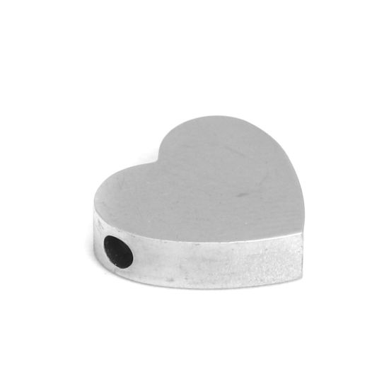 Bild von 304 Edelstahl Perlen Herz Silberfarbe 12mm x 11mm, Loch: ca. 1.8mm, 2 Stück