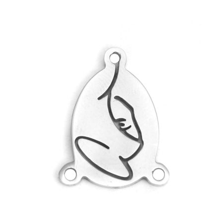 Image de Connecteurs en 304 Acier Inoxydable Goutte d'Eau Argent Mat Creux à Strass 16mm x 12mm, 5 Pcs