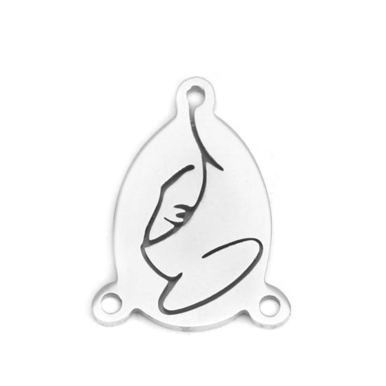 Imagen de 304 Acero Inoxidable Conectores Gota Tono de Plata Hueco 16mm x 12mm, 5 Unidades