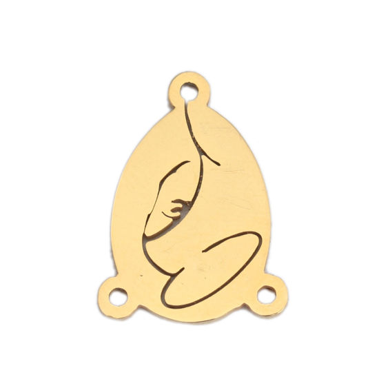 Picture of 304 Stainless Steel Connectors Drop Gold Plated Hollow 17mm x 12mm, 3 PCs