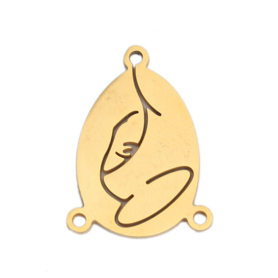 Immagine di 304 Acciaio Inossidabile Connettore Goccia Oro Placcato Filigrana 20mm x 15mm, 3 Pz