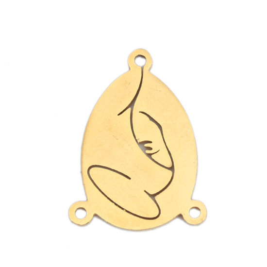 Immagine di 304 Acciaio Inossidabile Connettore Goccia Oro Placcato Filigrana 20mm x 15mm, 3 Pz