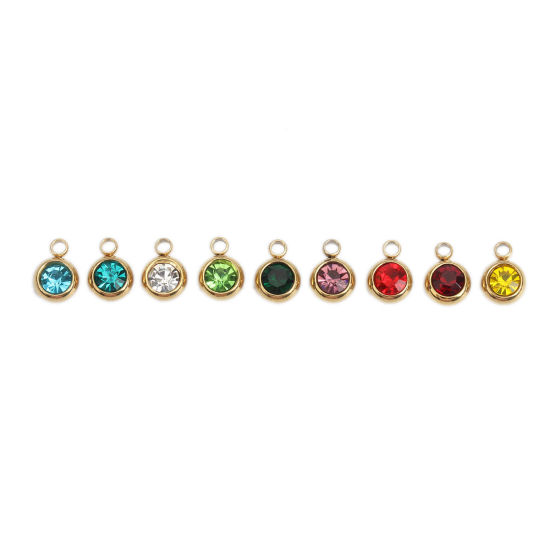Picture of 304 Stainless Steel & Glass Charms Round Gold Plated At Random Faceted 8mm x 6mm, 10 PCs