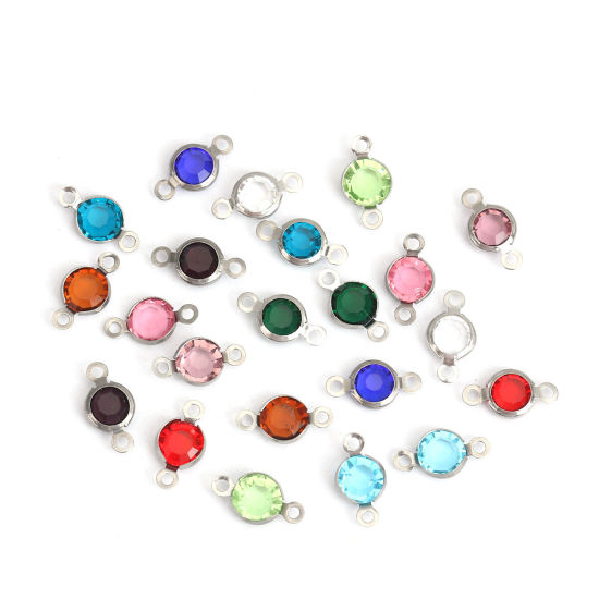 Immagine di 304 Acciaio Inossidabile & Vetro Connettore Tondo Tono Argento A Random Sfaccettato 12mm x 6mm, 10 Pz