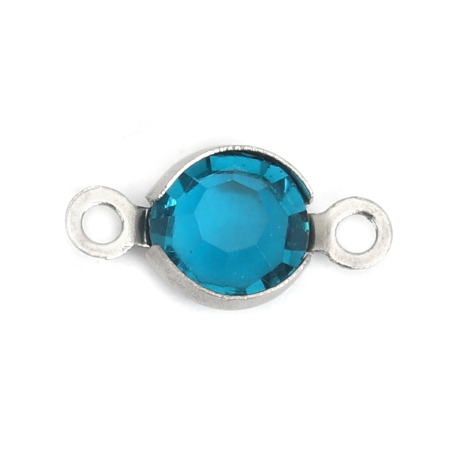 Image de Connecteurs en 304 Acier Inoxydable & Verre Rond Argent Mat Bleu Lac A Facettes à Strass 12mm x 6mm, 10 Pcs