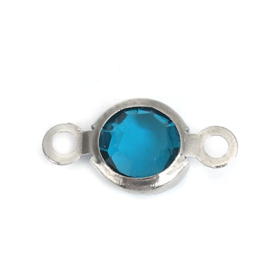 Immagine di 304 Acciaio Inossidabile & Vetro Connettore Tondo Tono Argento Lago Blu Sfaccettato 12mm x 6mm, 10 Pz