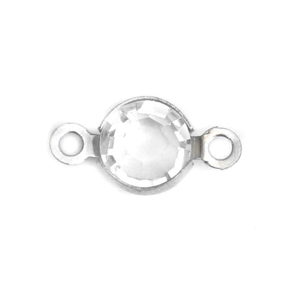 Imagen de 304 Acero Inoxidable & Vidrio Conectores Ronda Tono de Plata Transparente Facetas 12mm x 6mm, 10 Unidades