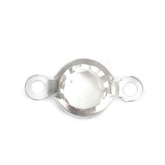 Imagen de 304 Acero Inoxidable & Vidrio Conectores Ronda Tono de Plata Transparente Facetas 12mm x 6mm, 10 Unidades
