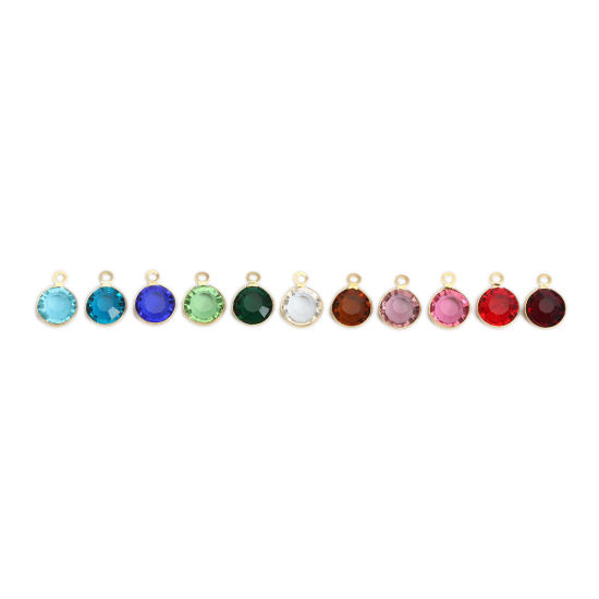Picture of 304 Stainless Steel & Glass Charms Round Gold Plated At Random Mixed Faceted 12mm x 9mm, 10 PCs