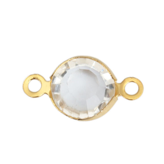 Picture of 304 Stainless Steel & Glass Connectors Round Gold Plated Transparent Clear Faceted 15mm x 9mm, 10 PCs