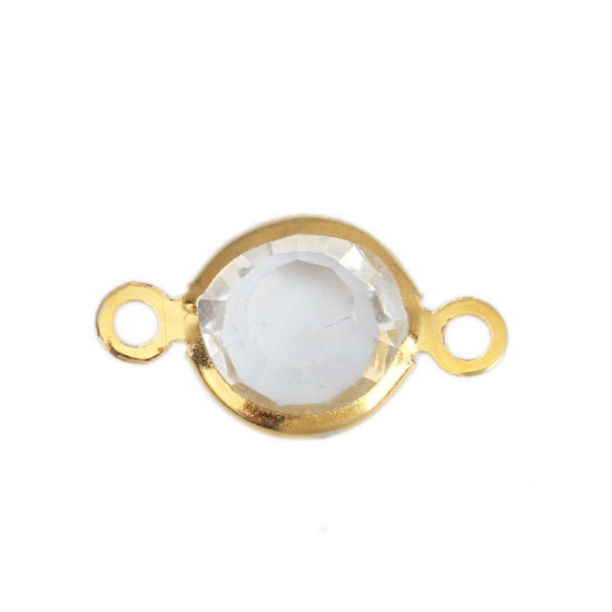 Picture of 304 Stainless Steel & Glass Connectors Round Gold Plated Transparent Clear Faceted 15mm x 9mm, 10 PCs