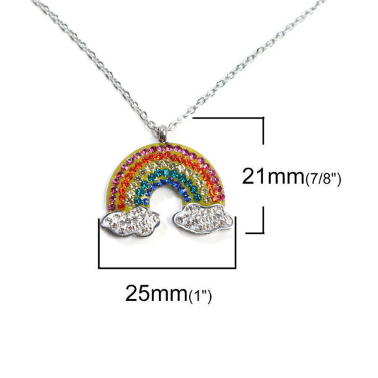 ステンレス鋼 ネックレス シルバートーン 虹 多色 ジルコン 46cm長さ、 1 本 の画像
