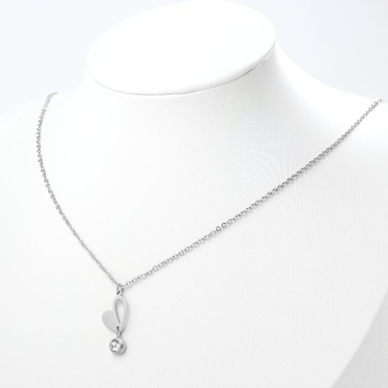 Imagen de Acero Inoxidable Collares Tono de Plata Corazón Hueco Transparente Rhinestone 46cm longitud, 1 Unidad