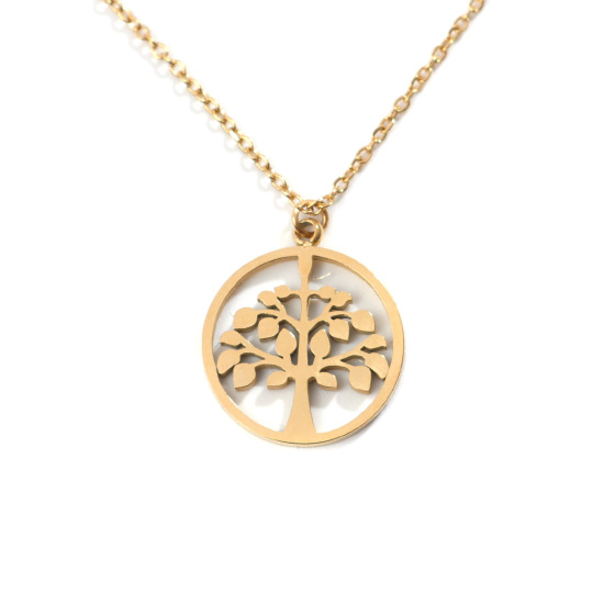 Imagen de Acero Inoxidable Collares Chapado en Oro Ronda Árbol Hueco 46cm longitud, 1 Unidad