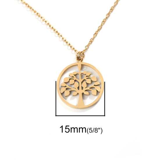 Imagen de Acero Inoxidable Collares Chapado en Oro Ronda Árbol Hueco 46cm longitud, 1 Unidad