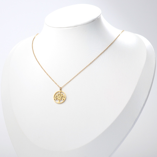 Imagen de Acero Inoxidable Collares Chapado en Oro Ronda Árbol Hueco 46cm longitud, 1 Unidad