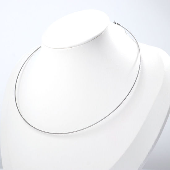 Image de Collier Tour de Cou en 304 Acier Inoxydable Simple Argent Mat 45cm Long, 1 Pièce