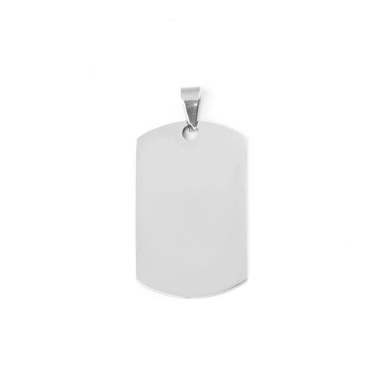 Picture of 304 Stainless Steel Blank Stamping Tags Pendants Rectangle Silver Tone One-sided Polishing 4.3cm x 2.2cm, 1 Piece