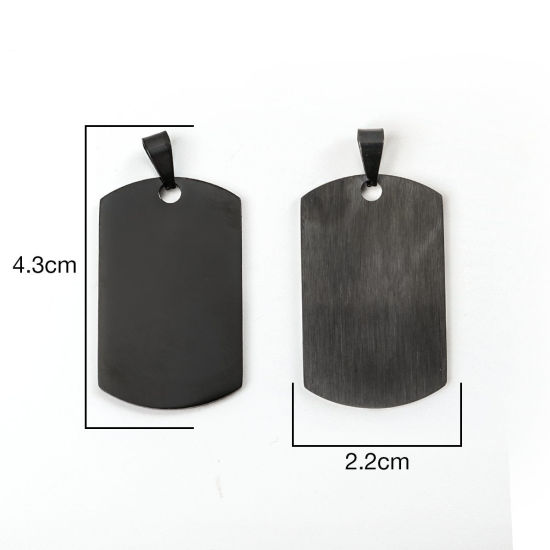 Picture of 1 Piece Vacuum Plating 304 Stainless Steel Blank Stamping Tags Pendants Rectangle Gunmetal One-sided Polishing 4.3cm x 2.2cm