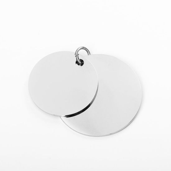 Picture of 304 Stainless Steel Pendants Round Silver Tone Blank Stamping Tags One Side 4cm x 3.5cm, 1 Piece