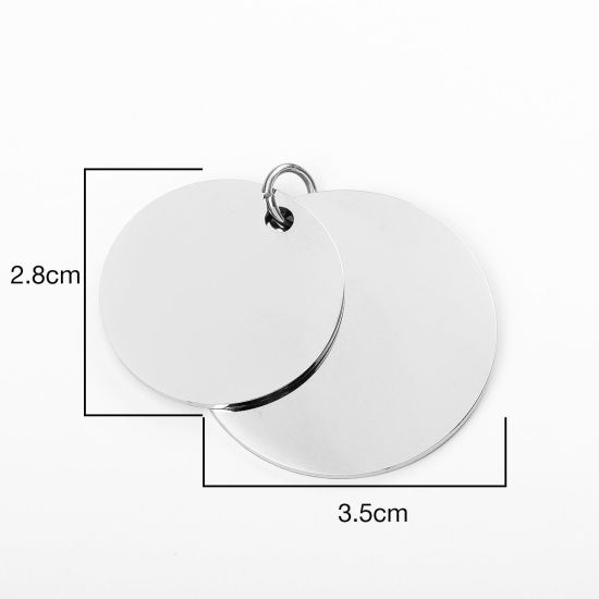 Picture of 304 Stainless Steel Pendants Round Silver Tone Blank Stamping Tags One Side 4cm x 3.5cm, 1 Piece