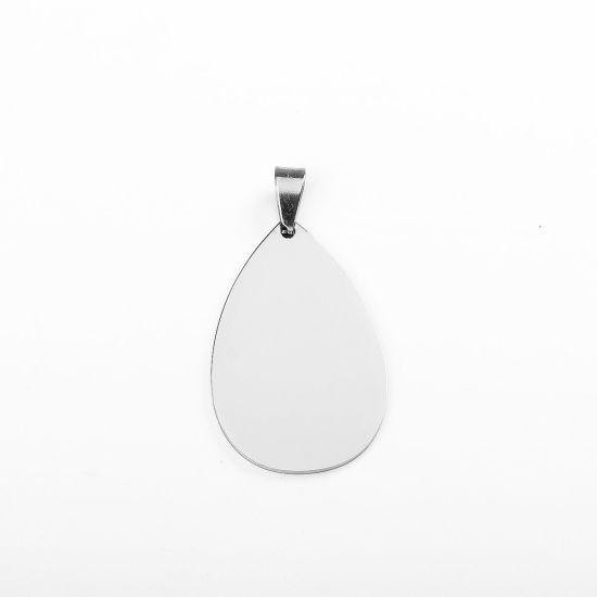 Picture of 304 Stainless Steel Blank Stamping Tags Pendants Drop Silver Tone Double-sided Polishing 3.7cm x 1.9cm, 1 Piece