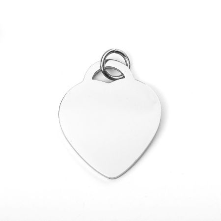 Picture of 1 Piece 304 Stainless Steel Blank Stamping Tags Pendants Heart Silver Tone One-sided Polishing 3.5cm x 2.5cm