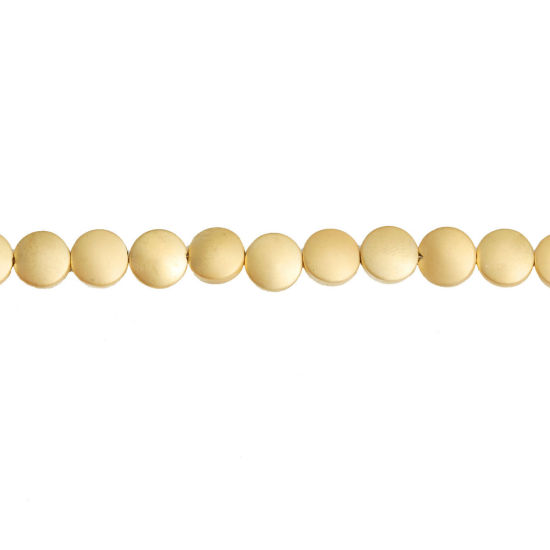 Bild von (Klasse B) Hämatit ( Natur ) Perlen Flachrund Golden Matt ca. 8mm D., Loch:ca. 1mm, 40.5cm - 40cm lang, 1 Strang (ca. 50 Stück/Strang)