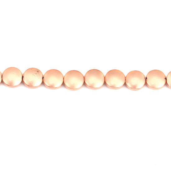Bild von (Klasse B) Hämatit ( Natur ) Perlen Flachrund Rose gold Matt ca. 8mm D., Loch:ca. 1mm, 40.5cm - 40cm lang, 1 Strang (ca. 50 Stück/Strang)