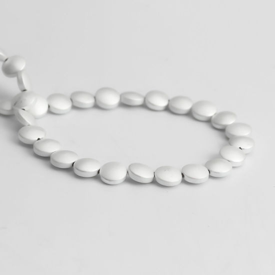 Bild von (Klasse B) Hämatit ( Natur ) Perlen Flachrund Silberweiß Matt ca. 8mm D., Loch:ca. 1mm, 40.5cm - 40cm lang, 1 Strang (ca. 50 Stück/Strang)