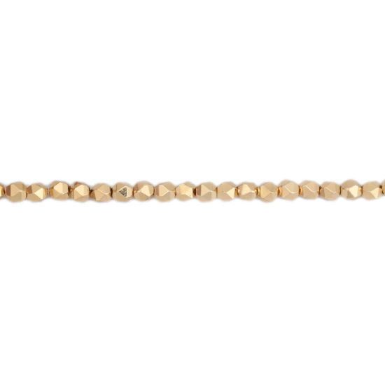 Picture of (Grade B) Hematite ( Natural ) Beads Polygon Champagne Gold About 3mm x 3mm, Hole: Approx 1mm, 40.5cm(16") - 40cm(15 6/8") long, 1 Strand (Approx 132 PCs/Strand)