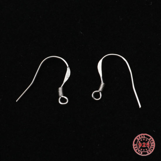 Picture of Sterling Silver Ear Wire Hooks Earring Findings Platinum Plated W/ Loop 17mm x 15mm, Post/ Wire Size: (22 gauge), 2 PCs