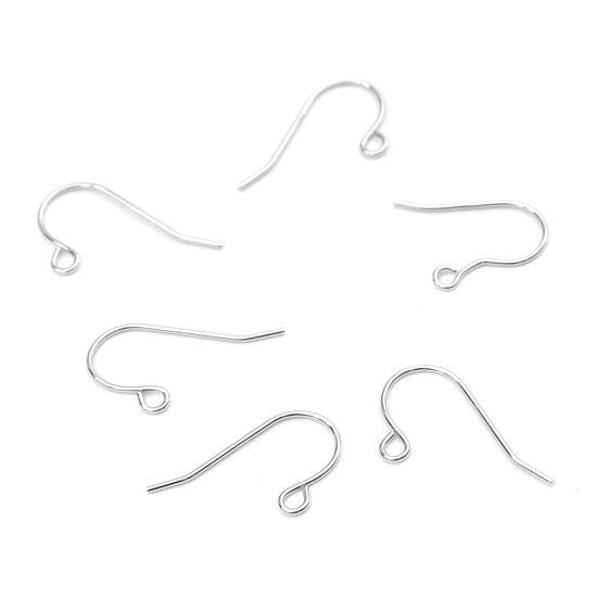 スターリングシルバー ピアスフック パーツ プラチナメッキ ループ付き 21mm x 13mm 、 ポスト/ワイヤーサイズ： （21号） 、 2 個 の画像