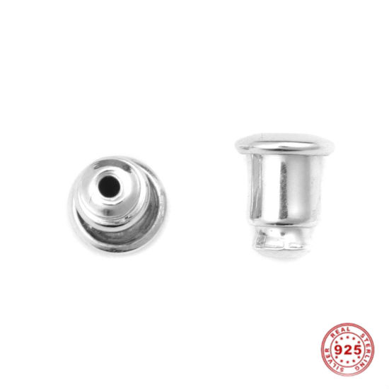 Picture of Sterling Silver Ear Nuts Post Stopper Earring Findings Findings Bullet Platinum Plated 6mm x 5mm, 1 Pair