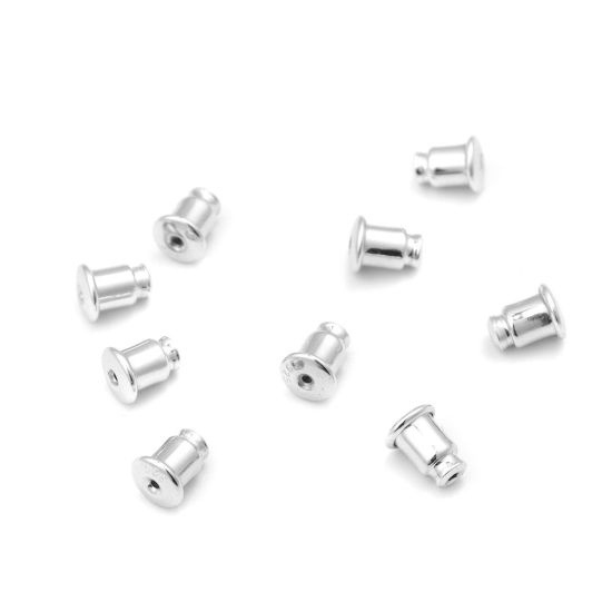 Picture of Sterling Silver Ear Nuts Post Stopper Earring Findings Findings Bullet Platinum Plated 6mm x 5mm, 1 Pair