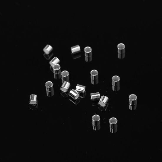 Picture of Sterling Silver Spacer Beads Tube Silver 2mm x 2mm, Hole:Approx 1.5mm, 30 PCs