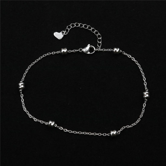 Picture of 304 Stainless Steel Simple Link Cable Chain Anklet Silver Tone 23cm(9") long, 1 Piece