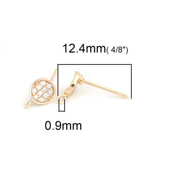 Immagine di Ottone & Argento Sterling Orecchini a Perno 18K Vero Oro Placcato Tondo Trasparente Strass 8mm x 5mm, Dimensione di Posta / Cavo: (21 misura), 4 Pz