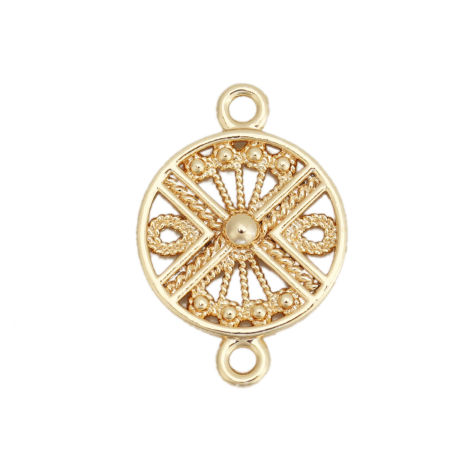 Picture of Brass Connectors Round 18K Real Gold Plated Filigree 18mm x 12mm, 10 PCs