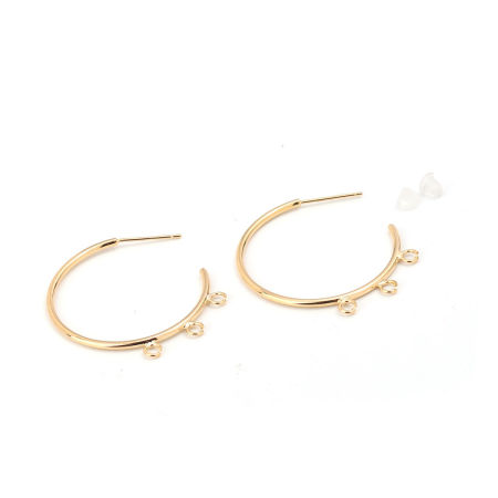Picture of 6 PCs Brass & Sterling Silver Hoop Earrings 18K Real Gold Plated Circle Ring With Loop 3.4cm x 3.1cm, Post/ Wire Size: 0.8mm(20 gauge)