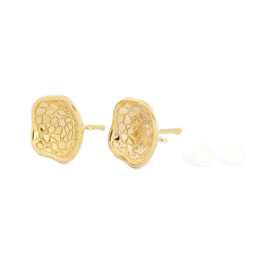 Immagine di Ottone Orecchini a Perno 18K Vero Oro Placcato Fiore W/ Loop 13mm x 12mm, Dimensione di Posta / Cavo: (19 misura), 8 Pz