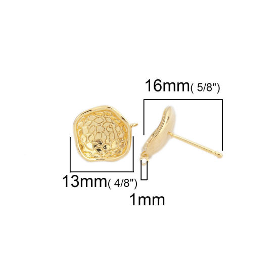 Immagine di Ottone Orecchini a Perno 18K Vero Oro Placcato Fiore W/ Loop 13mm x 12mm, Dimensione di Posta / Cavo: (19 misura), 8 Pz