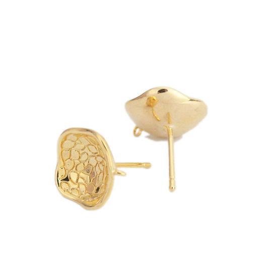Immagine di Ottone Orecchini a Perno 18K Vero Oro Placcato Fiore W/ Loop 13mm x 12mm, Dimensione di Posta / Cavo: (19 misura), 8 Pz